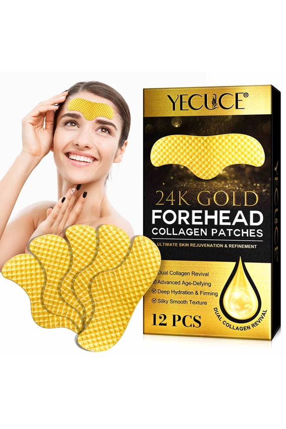 24k Forehead Wrinkle Patches, Collagen Lines Mask with Collagen Boosting Elasticity for Women and Men,12PCS
