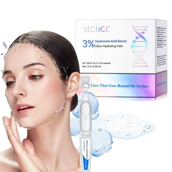 Yecuce 3% Hyaluronic Acid Serum Ultra-Hydrating Vials, Pre-Makeup Skincare, Anti-Aging Serum for Face(1.2ml)*30