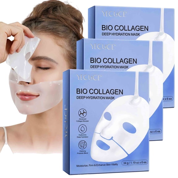 Yecuce 3-Pack Collagen Hydration Mask ,Anti-Aging Hydrating Sleeping for All Skin Types