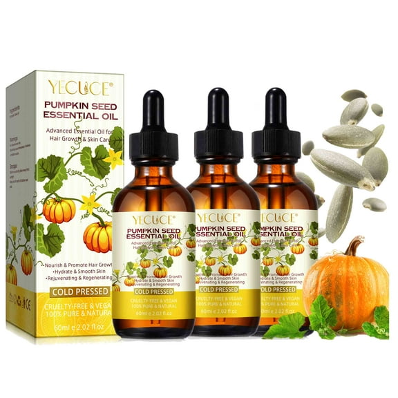 Yecuce 3-Pack Organic Pumpkin Seed Essential Oil, Cold Pressed, Natural Moisturizer for Dry Hair Rough Skin