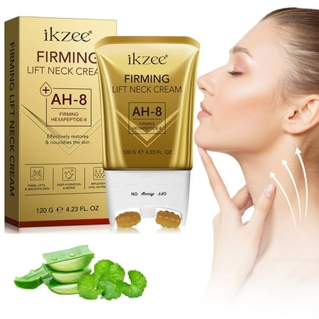 Yecuce AH-8 Firming Neck Cream with Roller Massager Design, Moisturizes, Tightens Skin, Improves Elasticity, Anti-Aging, Suitable for Women, 4.23fl.oz