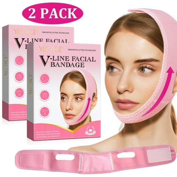 Yecuce Face Lifting Strap 2-Pack, V-Line Facial Bandage for Sagging Skin - Double Chin - Breathable and Reusable
