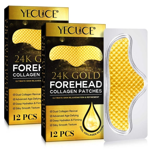 Yecuce Forehead Wrinkle Patches for Women & Men, 24K Collagen Patches Intense Hydration and Firming, Vitamin E, Aloe, Shea Butter, Idea for Home Spa, 24PCS