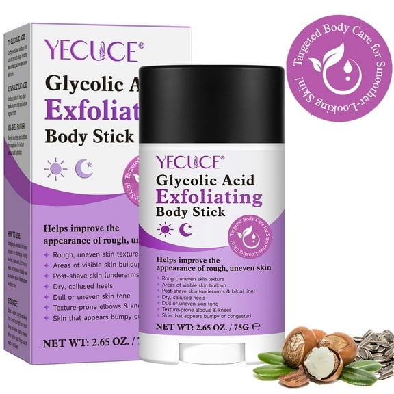 Yecuce Glycolic Acid Exfoliating Body Stick 75g, Refine Rough, Bumpy Skin for Smoother Texture & Tone