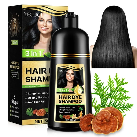 Yecuce Hair Dye Shampoo for Gray Hair 500ml for Women Men, Long Lasting, Nourishing, Anti Fall - 01 Black