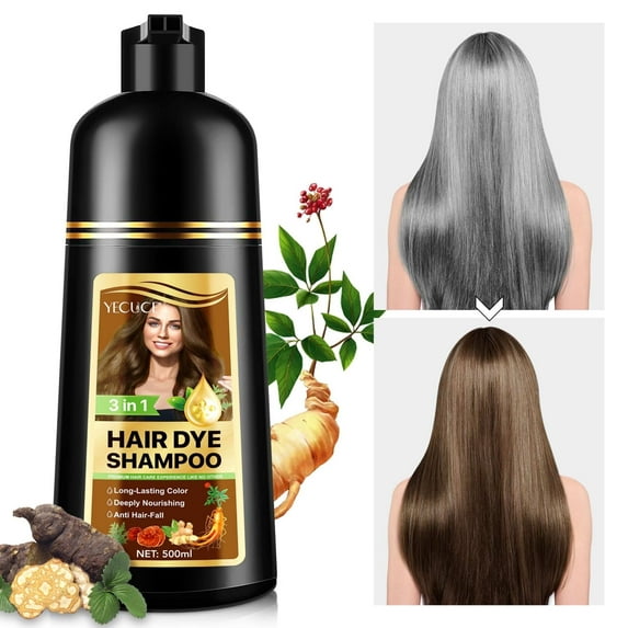 Yecuce Hair Dye Shampoo for Women & Men Herbal Natural Plant ,Dark Coffee, 500ml