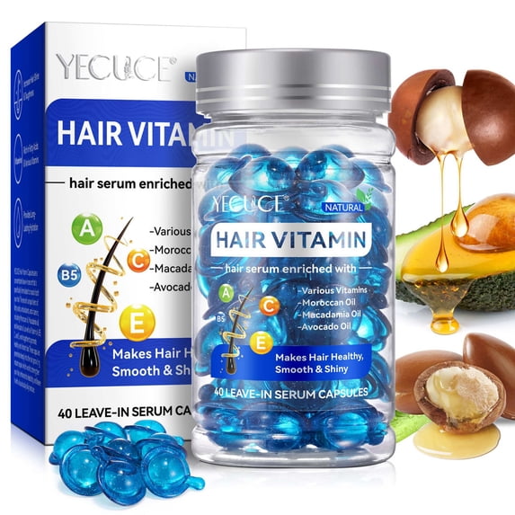 Yecuce Hair Vitamin Capsules,No Rinse and Safe for All Hair Style, Hair Serum with Avocado Oil , Daily Hair Care,40PCS