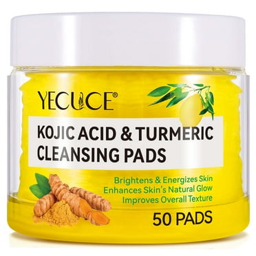 Yecuce Kojic Acid & Turmeric Cleansing Pads for Face Women and Men, Deep Clean - Remove Oil - Prevent Acne, Facial Cleansing for All Skin Type, 50Pads