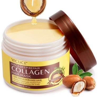 Yecuce Maca Collagen Hair Mask, Moisturize, Essence for Dry Damaged Hair, Smooth & Soften 5oz