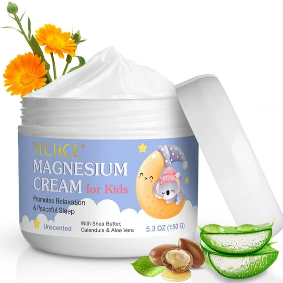 Yecuce Magnesium Cream for Kids, Soothing Relief & Relaxation with Calendula, Aloe Vera, Shea Butter, 5.3 oz