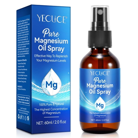 Yecuce Magnesium Oil Spray 60ml/2.0fl.z - 100% Pure & Natural - High Concentration of Magnesium - Skin Body Oil - Quick Absorption