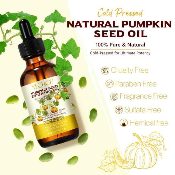 Yecuce Organic Pumpkin Seed Essential Oil, Cold Pressed, Natural Moisturizer for Dry Hair Rough Skin(60ml/2.02 Floz)