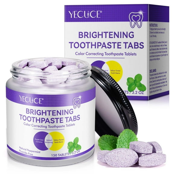 Yecuce Purple Brightening Toothpaste Tablet,Natural Peppermint, Fresh Breath,150PCS
