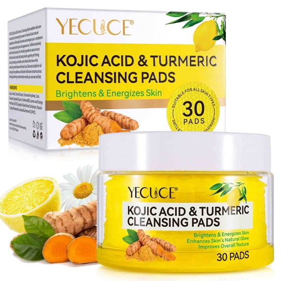 Yecuce Acid Turmeric Cleansing Pads, with Vitamin B5、vitamin C, Helps Balance Skin Oil and Water, for All Skin Types, 30PCS