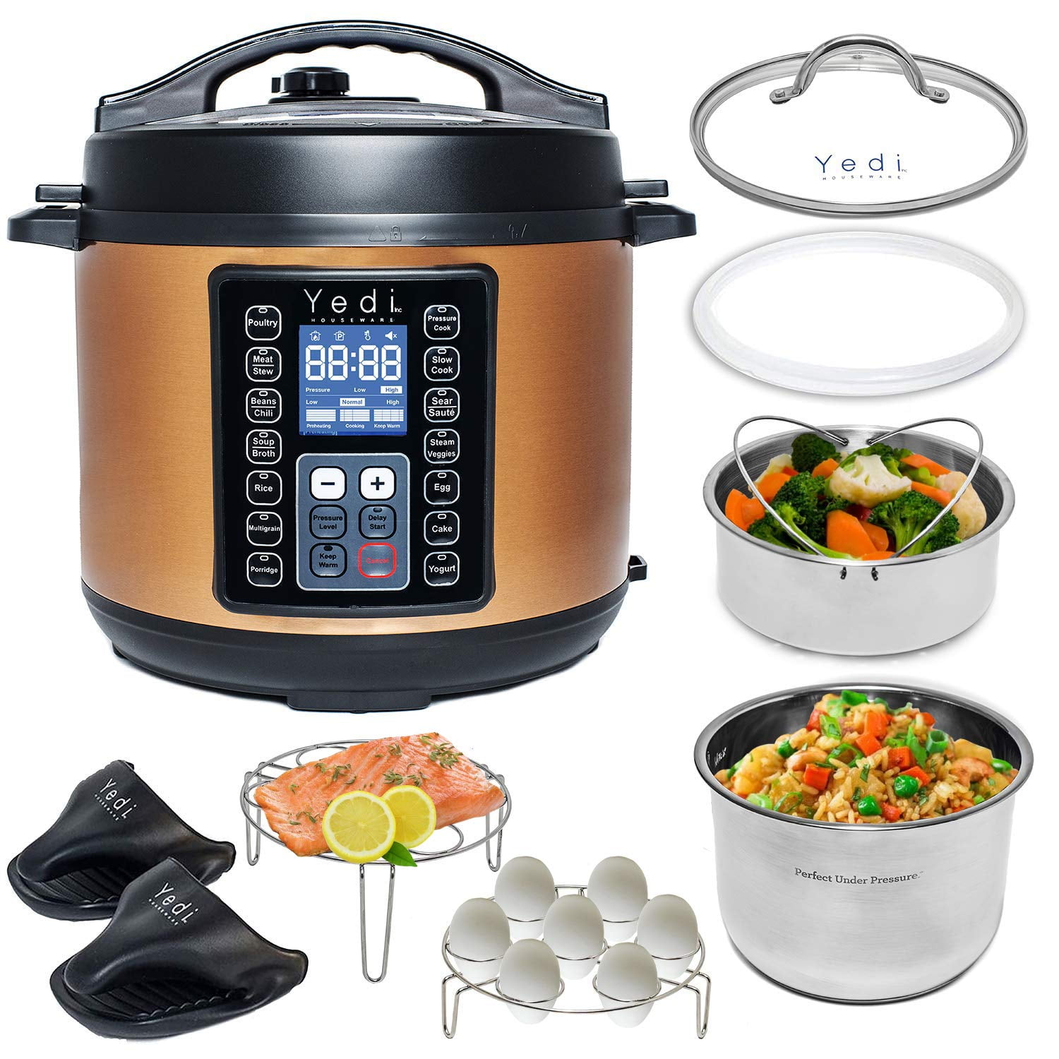Yedi 9-in-1 Total Package Instant Programmable Pressure Cooker, 6 Quart,  Deluxe Accessory kit, Recipes, Pressure Cook, Slow Cook, Rice Cooker,  Yogurt