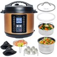 thumbnail image 1 of Yedi 9-in-1 Total Package Instant Programmable Pressure Cooker, 6 Quart, Deluxe Accessory kit, Recipes, Pressure Cook, Slow Cook, Rice Cooker, Yogurt Maker, Egg Cook, Saut, Steamer, Copper, 1 of 7