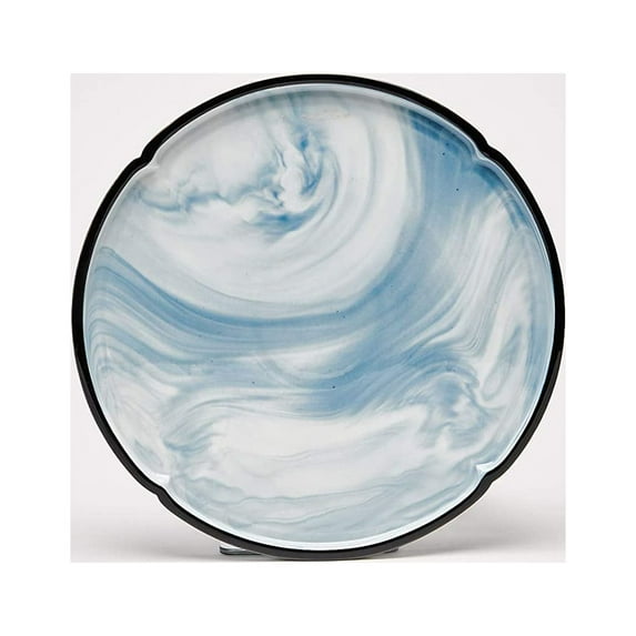 Yedi YCC817, 9.5" Fine Porcelain 'Marble' Blue Round Plate, Bone China Platter, Set of 4