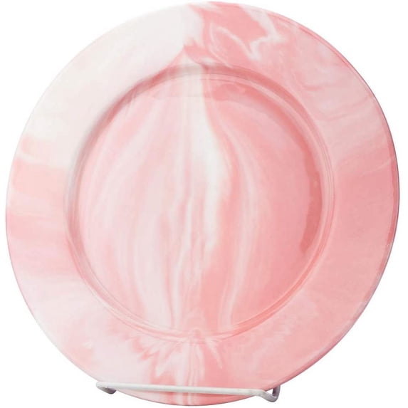 Yedi YCC888, 8" Fine Porcelain 'Marble' Pink Round Plate, Bone China Platter, Set of 4