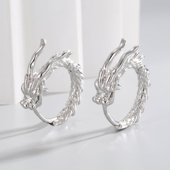 Yedigre 1 Pair Small Huggie Earrings Smoothly Polished Copper Dragon Shape Solid Color Earrings Lightweight Casual Hoop Earrings for Dating Commuting Party