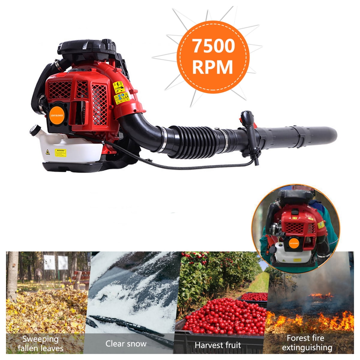 Yedigre 2-Stroke Engine 900CFM Air Volume 2.3L Tank Leaf Blower 80CC Gas Powered Backpack Snow Blower