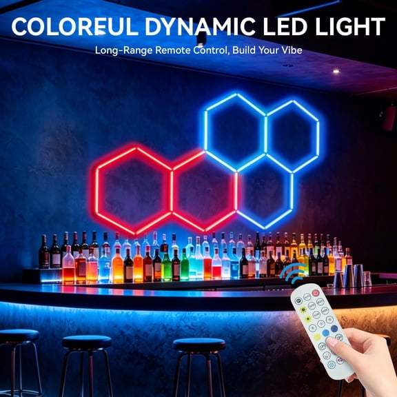Yedigre 240W Hexagon Garage Lights – 5 Grid RGB Honeycomb LED Light with Music Sync, App & Remote Control, Multi-Color Ceiling Light for Gaming Room, Gym, Workshop