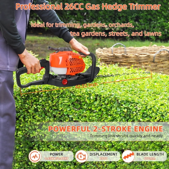 Yedigre 26CC Gas Hedge Trimmer, Dual Sided Blade Professional Heavy Duty for Bushes & Shrubs