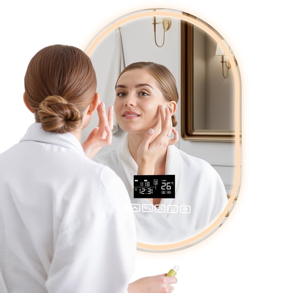 Yedigre 60x90cm Smart Bathroom Mirror Light, Wall-Mounted Vanity Mirror, Oval LED Bathroom Mirror with Lights, Bluetooth-compatible Speaker, 3 Colors Temperature, Shatter-Proof