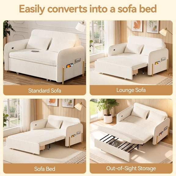 Yedigre 70” 3-in-1 Sofa Bed with USB Charger & Hidden Storage – Converts to Bed, Recliner & Sofa