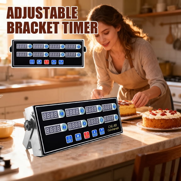 Yedigre 8-Channel Digital Kitchen Timer Stainless Steel, LED Display, Multi-Function Controls