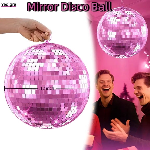 Yedigre 12" Disco Ball – Transform Any Space with 360° Sparkling Lights & Reflections, Pink