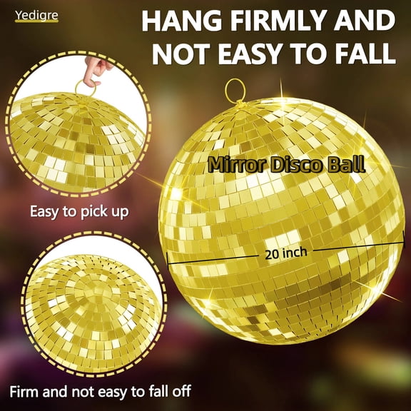 Yedigre 20" Disco Ball – Transform Any Space with 360° Sparkling Lights & Reflections, Gold