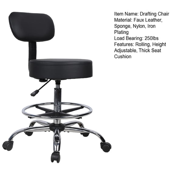 Yedigre Drafting Stool with Backrest, Height Adjustable Office Desk Chair, Faux Leather Swivel Round Rolling Stool with Adjustable Foot Rest for Office Spa Studio Lab Counter Salon Home Use