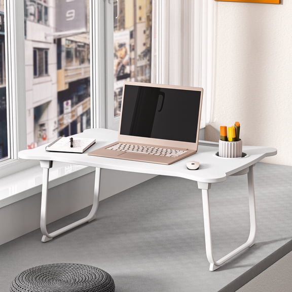 Yedigre Foldable Bed Table with Drawer & Cup Holder 23.6" Wide Desktop, Portable Laptop Stand
