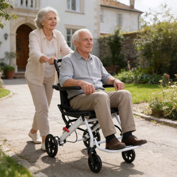 Yedigre Folding Transport Wheelchair for Adults - Wide Comfort Seat, All-Terrain Tires, Portable & Lightweight