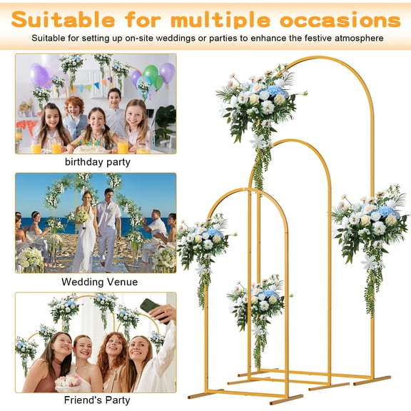 Yedigre Gold Square Tube Arch Backdrop Stand Set 3-Piece Metal Wedding Arch for Parties, Photo Booths & Events