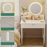 Yedigre Makeup Vanity Desk with LED Lighted Mirror, Vanity Table Bedroom Dressing Table with 4 Drawers + 1 Door + Opening Shelves