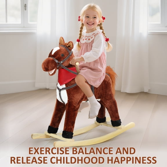 Yedigre Plush Rocking Horse with Moving Features – Sturdy Wooden Base, Musical Sounds for Ages 1-6