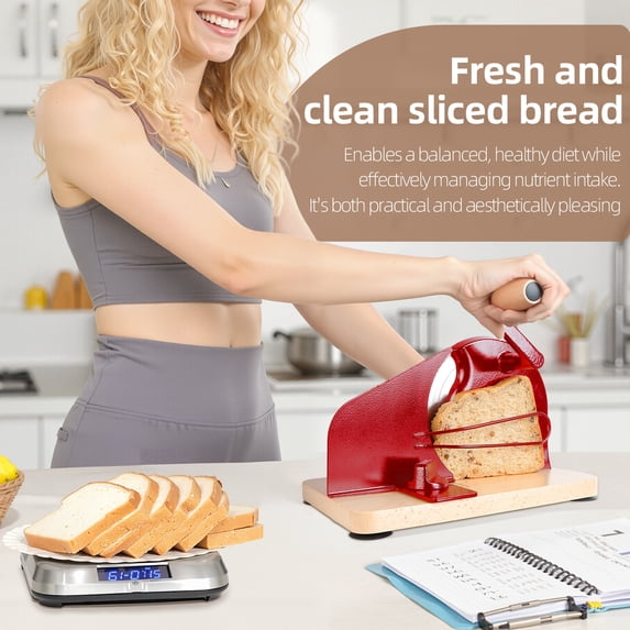 Yedigre Upgrade Manual Bread Slicer for Homemade Sourdough – Adjustable Hand Crank Cutter with Steel Fence & Sharp Blade, Retro Design