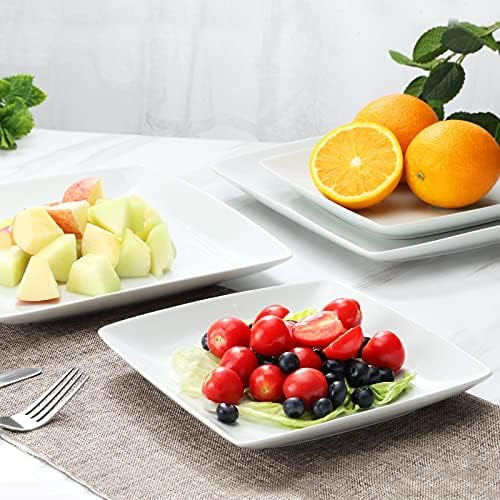Yedio Porcelain Square Dessert Plates, 8.4 Inch Square Serving Plate for Steak, Pasta, Salad, Snacks, Dessert, Appetizer Plates, Set of 6, White