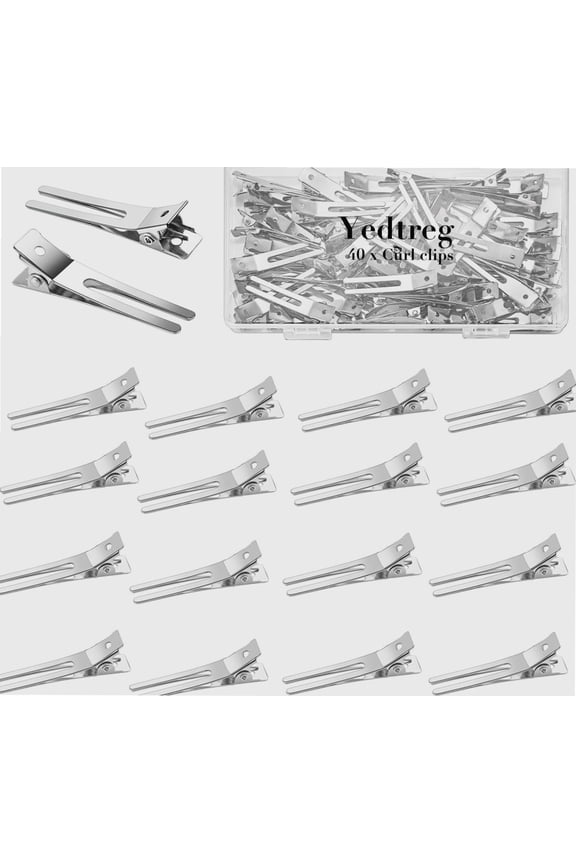 Yedterg 40pcs Pin Curl Clips for Hair, Double Prong Hair Clips for Styling-1.8inch Metal Hair Clips Silver Hairdressing Clips Hairpins for Salon, Hair Extensions, DIY