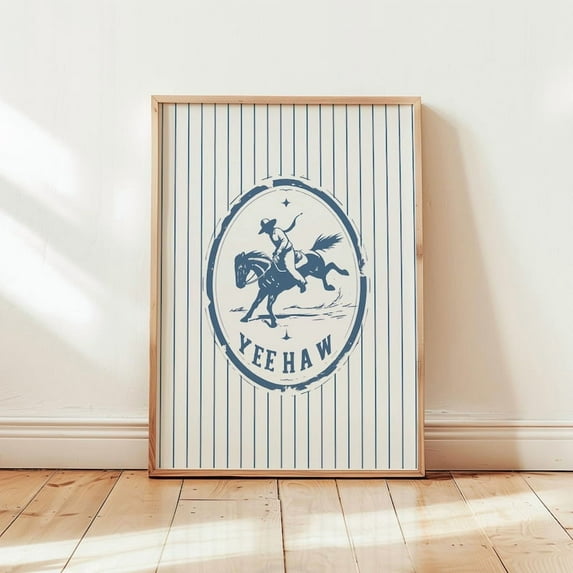 Yee Haw Cowboy Light Blue Wall Art Printable Western Wall Art Aesthetic Room Decor Downloadable Art Farmhouse Apartment Wall Art ,Decor For Living Room Bedroom, 12x18 UNFRAMED