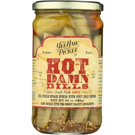 Yee Haw Pickle Co Hot Damn Dills Pickles, 24 Ounce -- 6 per case