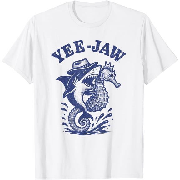 Yee Jaw Shark Cowboy Riding Seahorse Western Country Rodeo Unisex S-5XL T-Shirt