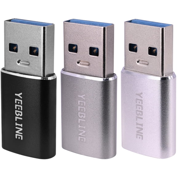 Yeebline USB C to USB Adapter [3 Pack], USB-A Male to USB-C Female Adapter Compatible with iPhone 11 12 13 Pro max, Samsung Galaxy S22+ S21 FE Ultra, Google Pixel 6 Pro 5 (Black/Gray/Silver)
