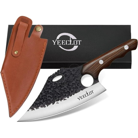 Yeeclot Meat Cleaver, Hand Forged Butcher Knife, Full Tang Bone Knife, Viking Knife for Kitchen, Meat Cutting and Boning
