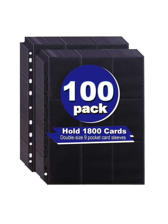 Trading Card Sleeves Pages, 1800 Pockets Card Binder Sleeves, 100 Pack 9 Pocket Page Protector, Baseball Card Holder (Black)