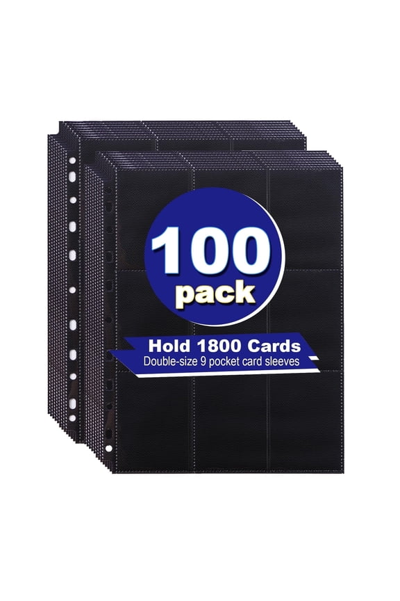 Trading Card Sleeves Pages, 1800 Pockets Card Binder Sleeves, 100 Pack 9 Pocket Page Protector, Baseball Card Holder (Black)