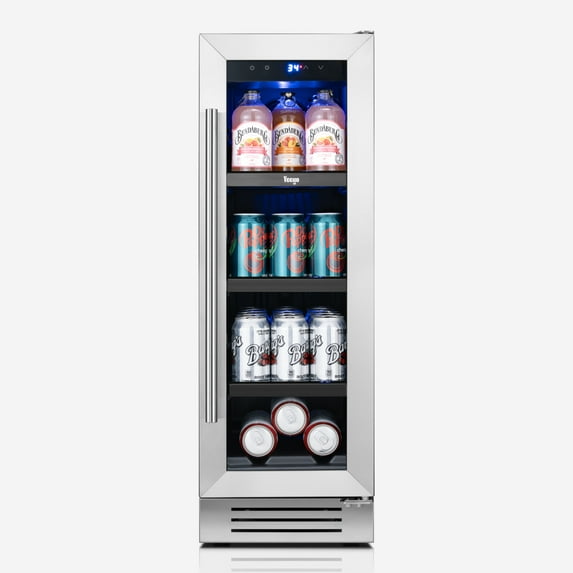 Yeego 12 Inch Beverage Refrigerator, 60 Cans Beverage Cooler with Glass Door, Mini-Fridge for Home,Office