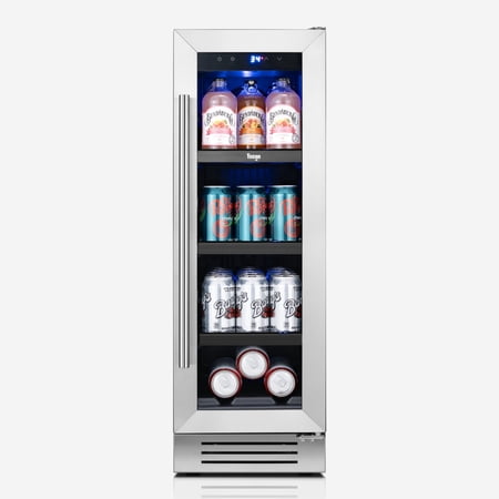 Yeego 12 Inch Beverage Refrigerator - 60 Cans Compact Beverage Cooler with Glass Door, Under Counter Drink Fridge Built-In or Freestanding