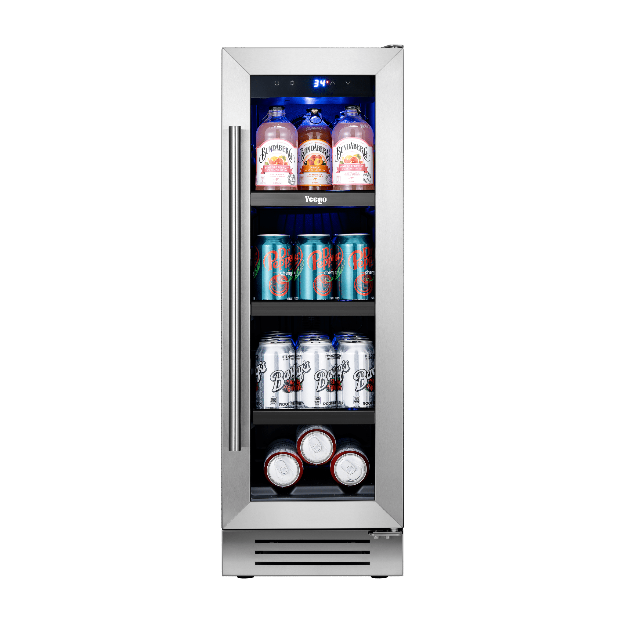 Yeego 12 Inch Beverage Refrigerator - 60 Cans Compact Beverage Cooler with Glass Door, Under Counter Drink Fridge Built-In or Freestanding